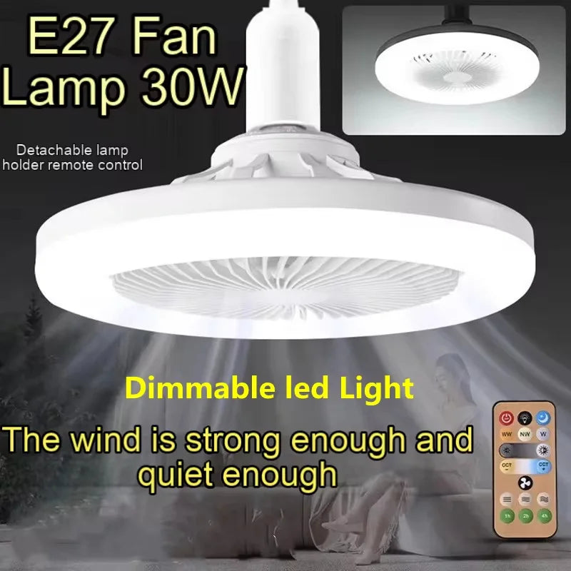 Energy-Saving Remote Control LED Ceiling Fan Lamp 85-265V for Living Room Bedroom Bottom Noise Mute E27 Base 2 In 1fans Light