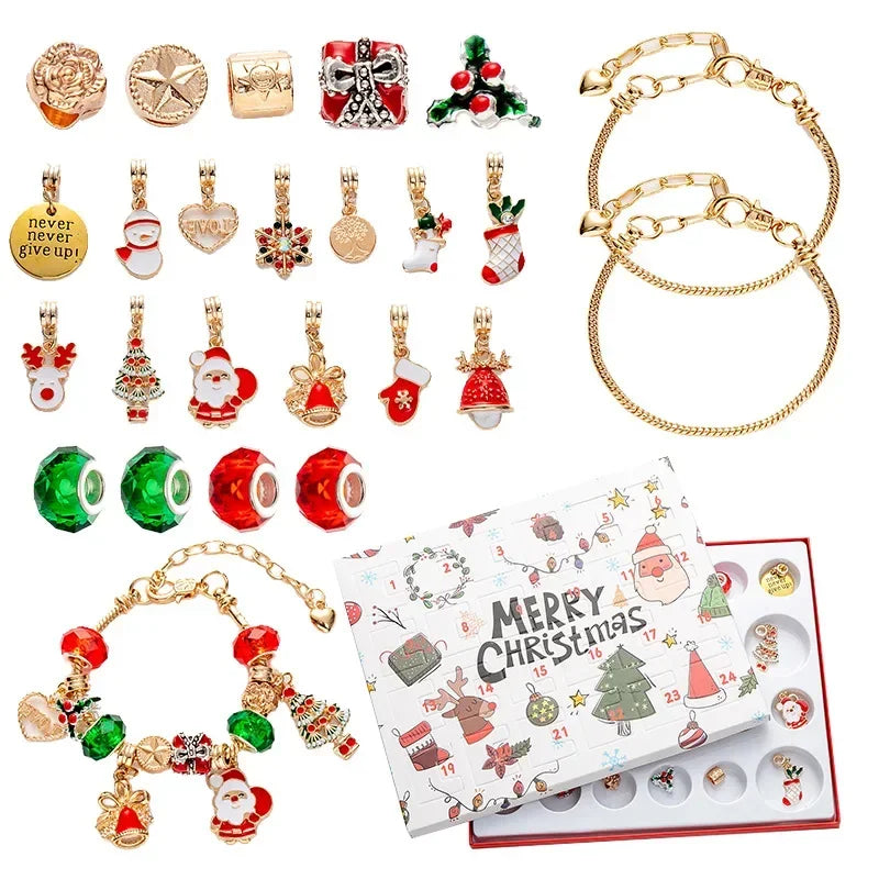24 Days Christmas Advent Calendar Jewelry Making Kit DIY Craft Set With Charms, Beads, Bracelet For Kids Women Advent Calender
