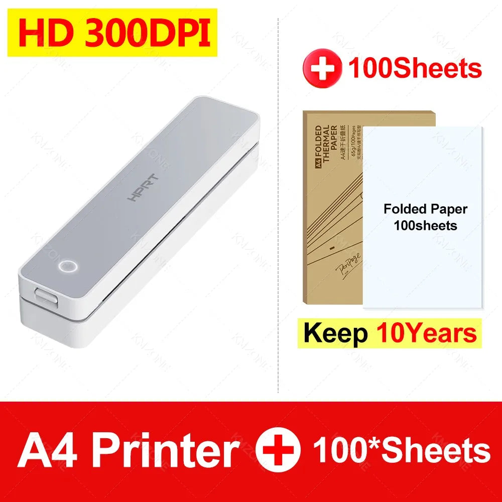 300DPI Mini A4 A5 Portable Thermal Printer HPRT MT610Pro Bluetooth Connect Android iOS for Office Travel A40 Folded Tattoo Paper