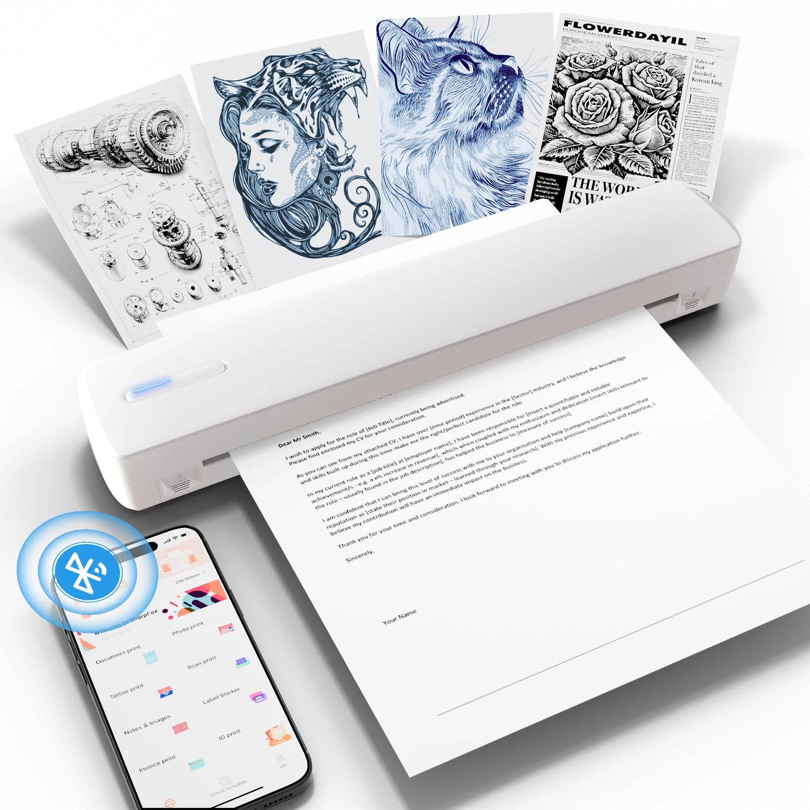 Portable A4 Thermal Printer Inkless Wireless C80 300DPI 1500mAh BT USB Type-C For Android iOS Office Work Home School Travel