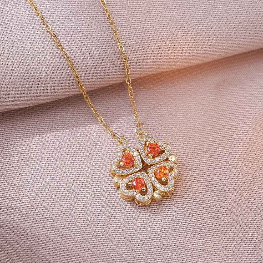 Fashion Retro Lucky Four Leaf Clover Women Necklace Gothic Love Heart Pendant Choke Chain Necklace Stainless Steel Jewelry Gift