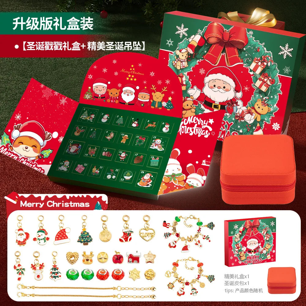 Christmas Advent Calendar Girl Bracelet 24 Days of Xmas Countdown Calendar Surprise DIY Creative Jewelry Charm Making Kit