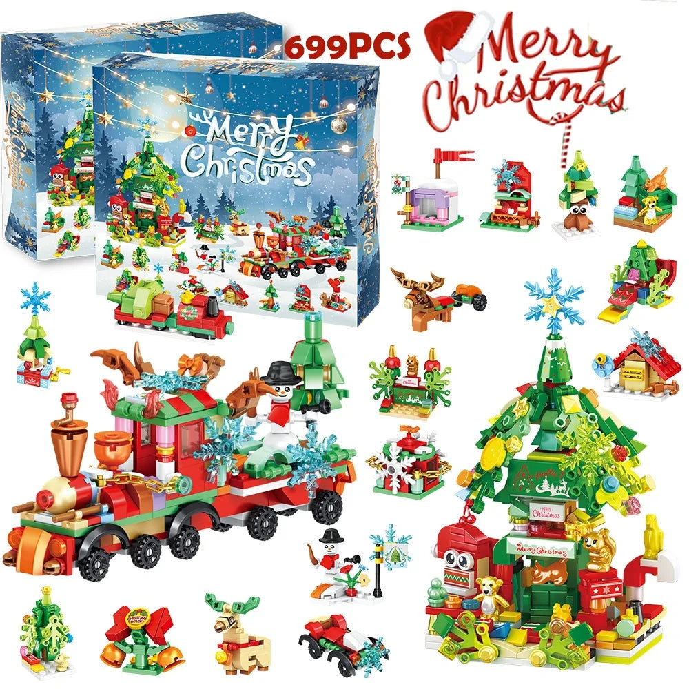 Christmas Advent Calendar Gift Box DIY Christmas Train Jesus Bricks Toys 24Days Countdown Calendar Box Surprise Christmas Gift
