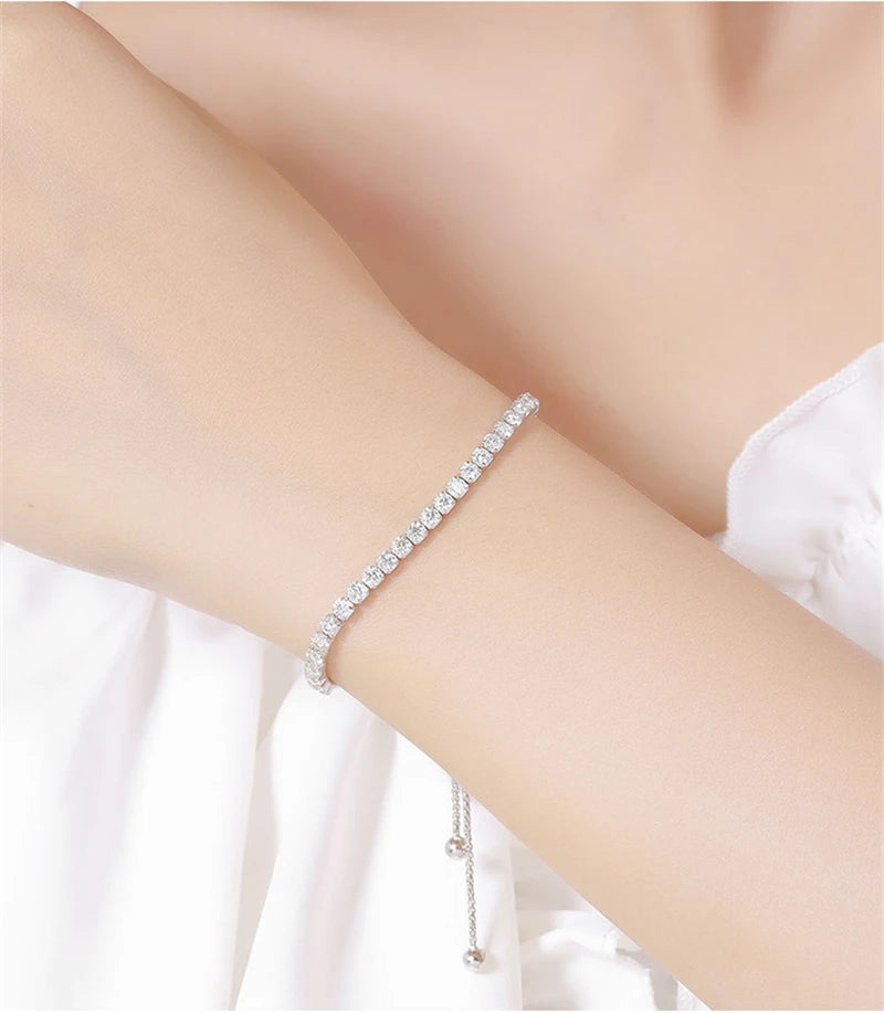 TBCYD 3mm 3.5cttw Moissanite Adjustable Bracelet For Women 925 Sterling Silver Hand Chain Valentine's Day Gift Luxury Jewelry