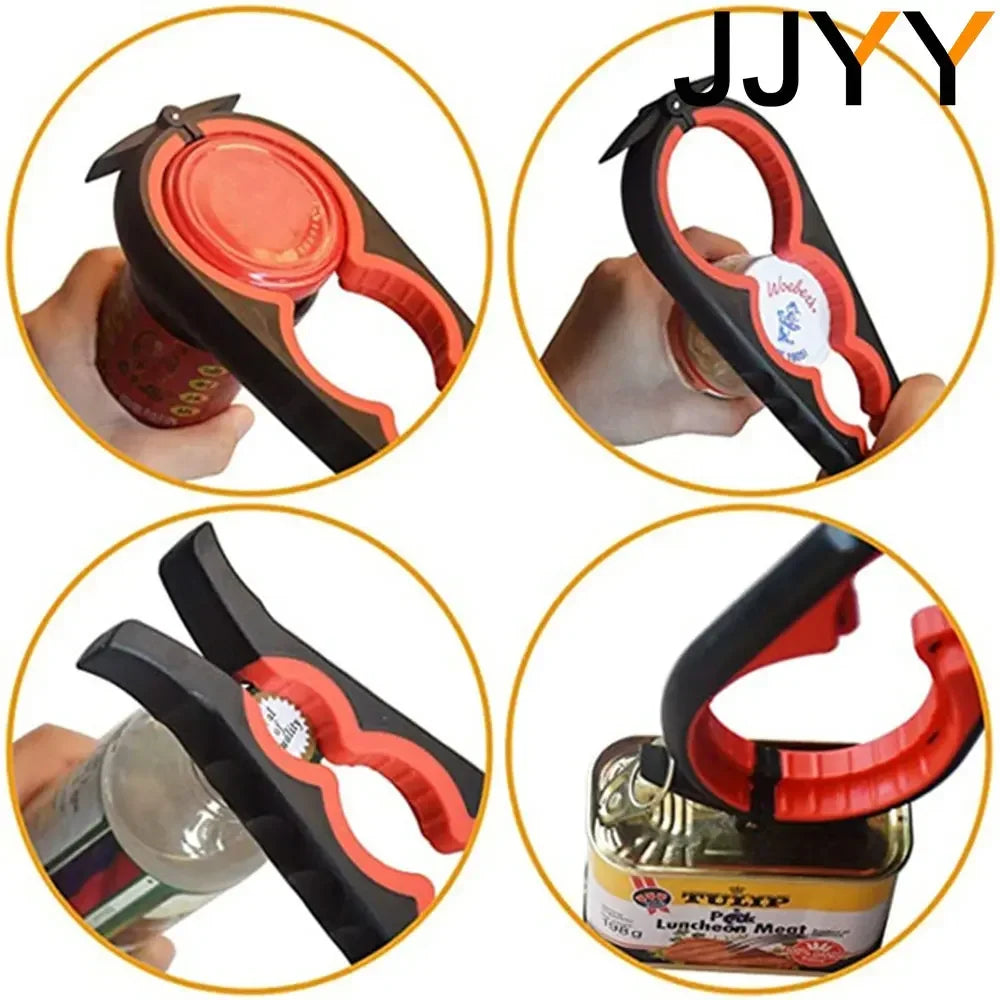 4-in-1 Multi-Function Can Opener – Bottle Cap Twister with Anti-Slip Handle for Cans & Beverages