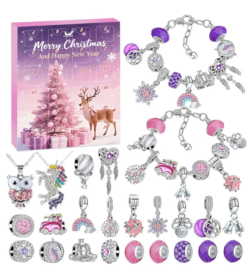 Christmas Advent Calendar Girl Bracelet 24 Days of Xmas Countdown Calendar Surprise DIY Creative Jewelry Charm Making Kit