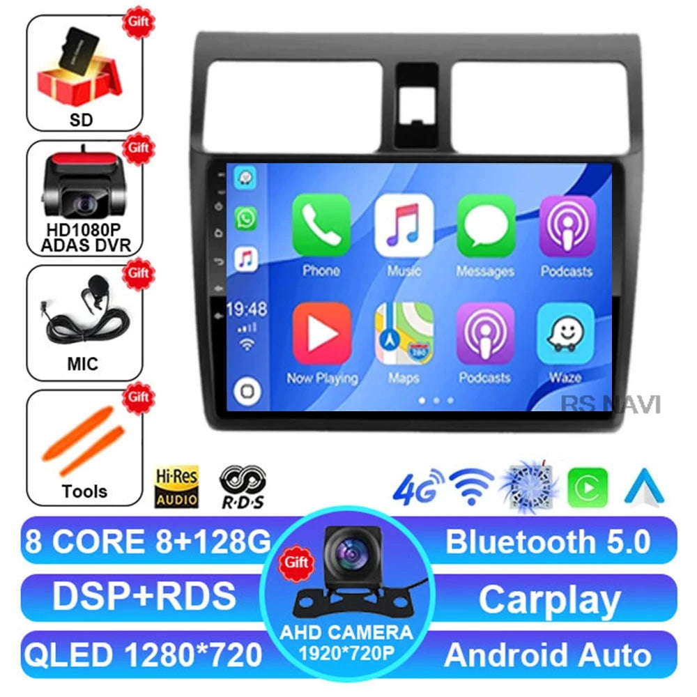 Android 15 Car Radio For Suzuki Swift 2003-2010 Multimedia Head Unit Autoradio DSP Viedo Player BT DVD 5G WIFI GPS 4G LTE QLED