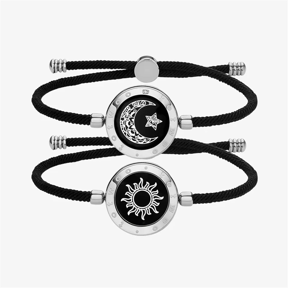 Long Distance touch Light up&Vibrate Bracelets for Couples, Long Distance Relationship Gifts Smart Sun&Moon Love Bracelet
