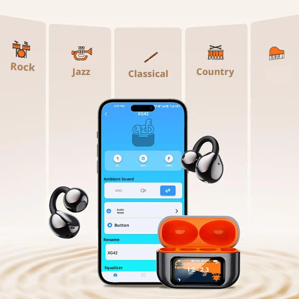 Bluetooth Earphones For XG42 Bone Conduction Ear Clip Wireless Non In Ear Comfortable Wearing Smart Touch Screen