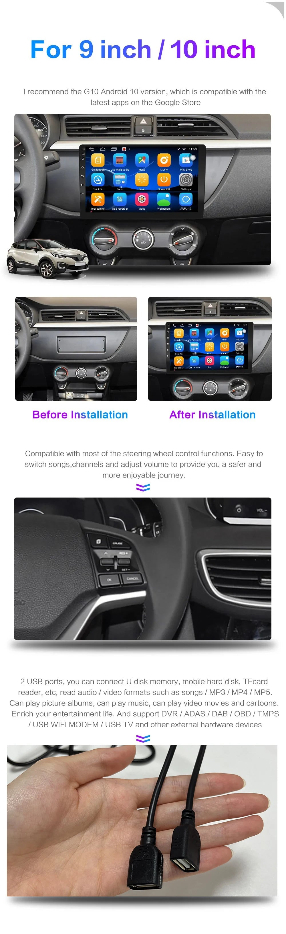 7/9/10 inch Universal Android 13 Car Radio 64G Autoradio android 2 Din car radio GPS BT Central Multimedia Smart car systems