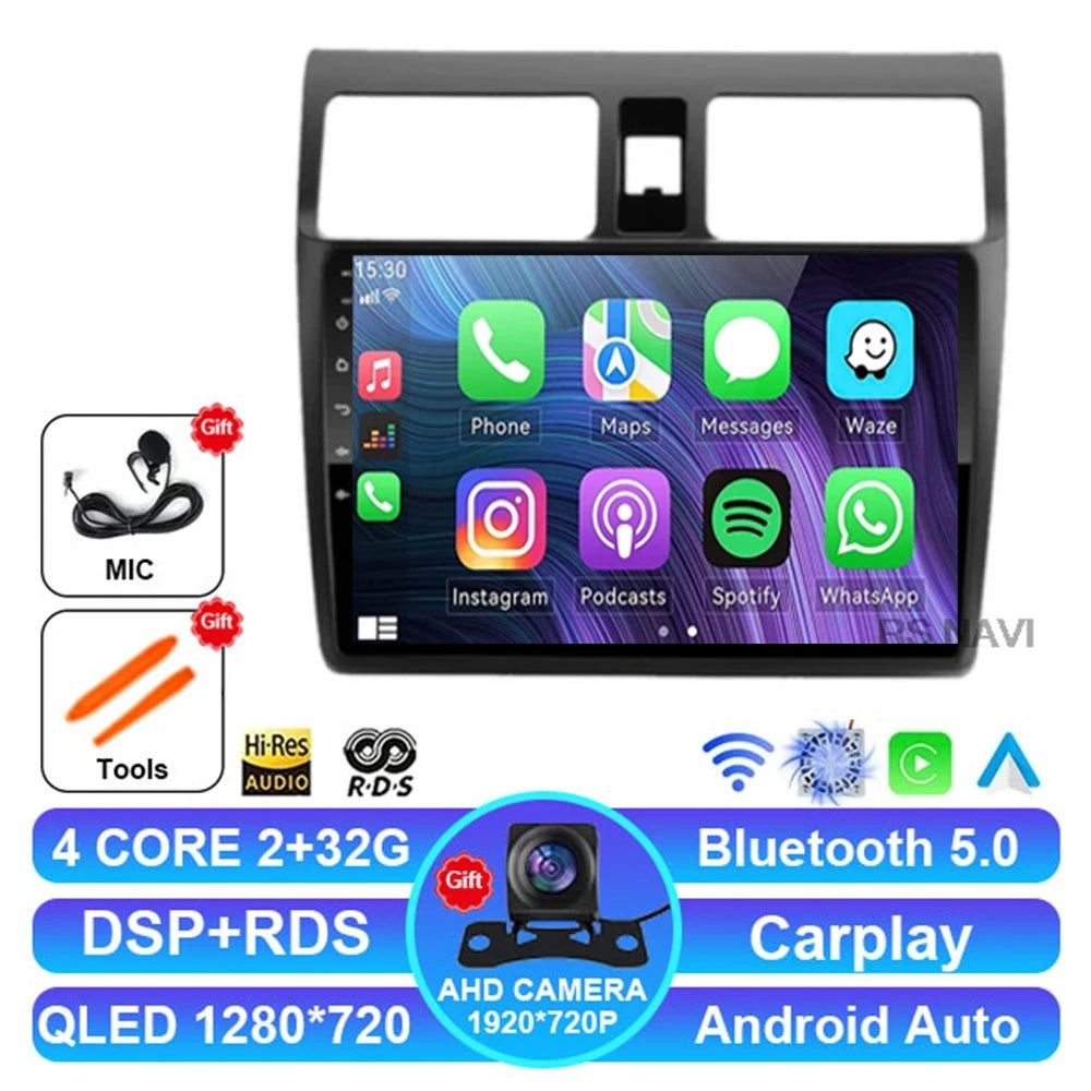 Android 15 Car Radio For Suzuki Swift 2003-2010 Multimedia Head Unit Autoradio DSP Viedo Player BT DVD 5G WIFI GPS 4G LTE QLED