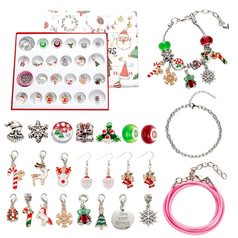 24 Days Christmas Advent Calendar Jewelry Making Kit DIY Craft Set With Charms, Beads, Bracelet For Kids Women Advent Calender