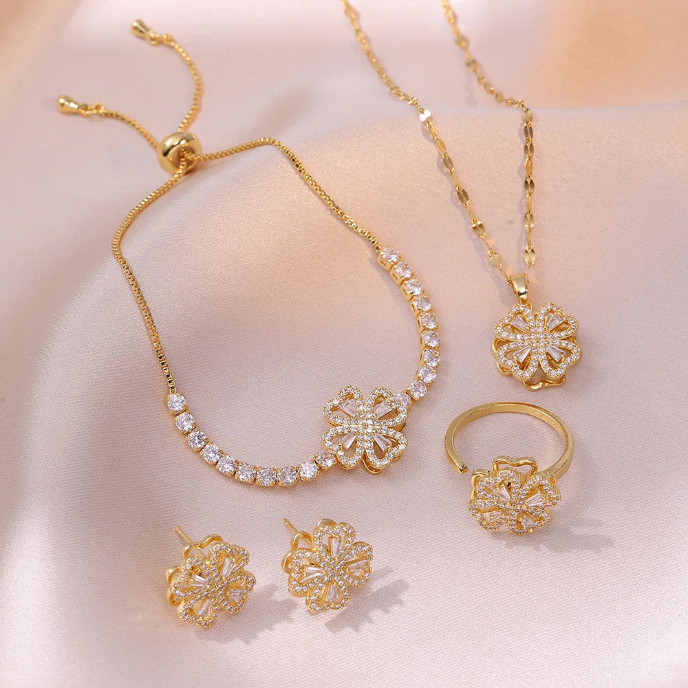 360° Rotating Creative Four-leaf Clover Pendant Necklace for Women Relieves Women’s Stress on Thanksgiving Jewelry Accessories