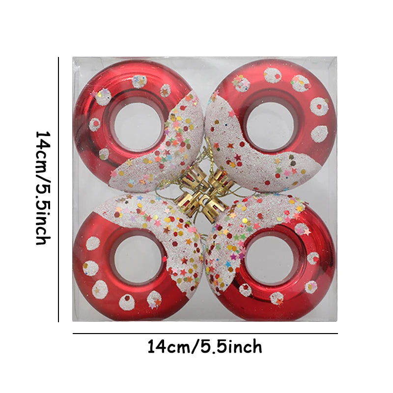 4pcs Candy Donuts Shape Christmas Ball Ornaments Christmas Tree Hanging Pendant for Home Navidad Party Decorations New Year 2025