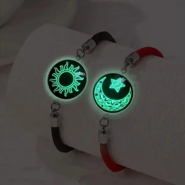 Classic Luminous Sun Moon Couple Bracelets for Women Handmade Black Beaded Matching Bracelets Charm Friendship Jewelry Gifts