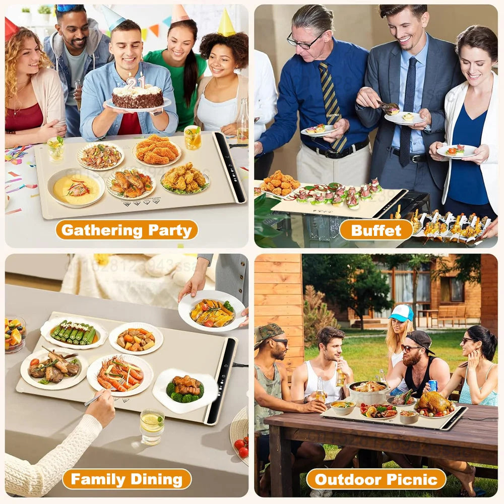 Electric Warming Tray Food Warm Plate with 3 Temperature Fast Full Surface Heating Mat Keep Food Hot Foldable Electric Warm Tray