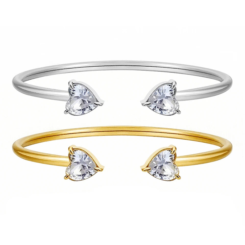 Yupsk 18K Gold Plated Stainless Steel Heart Shape Zirconia Open Bracelet for Women Sparkling Zircon Valentine's Day Gift