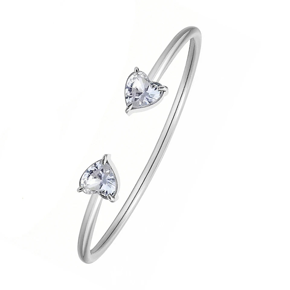 Yupsk 18K Gold Plated Stainless Steel Heart Shape Zirconia Open Bracelet for Women Sparkling Zircon Valentine's Day Gift