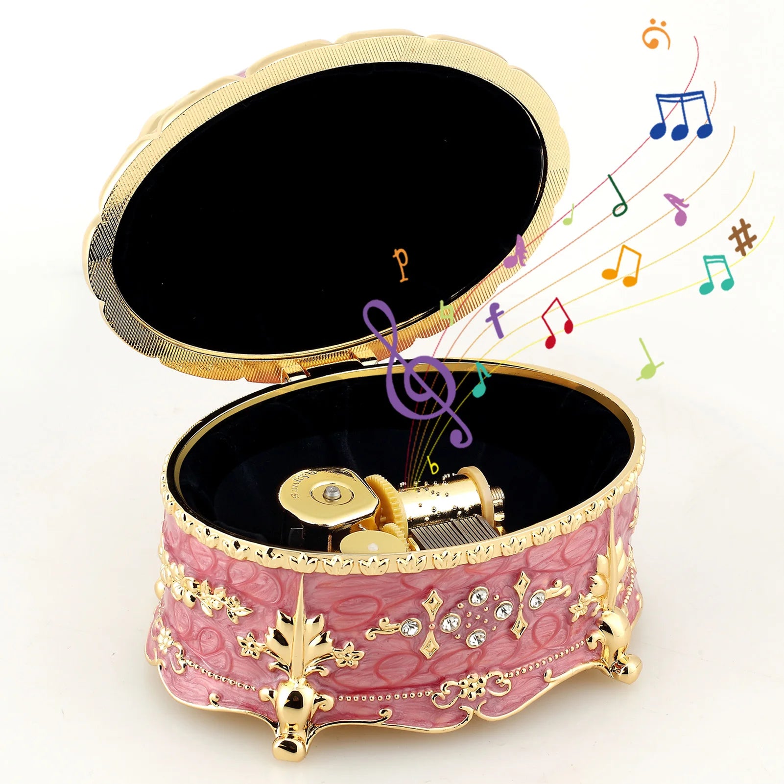 SOFTALK Oval Emboss Alloy Metal Music Box Wind Up Antique Jewelry Musical Boxes Anastasia Birthday Valentine's Day Gifts