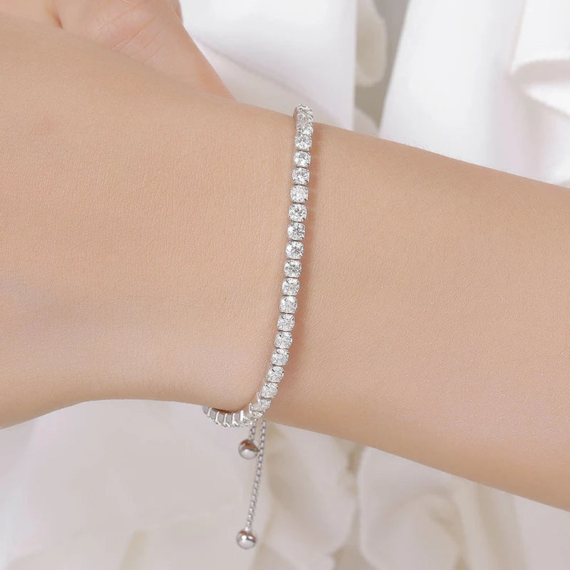TBCYD 3mm 3.5cttw Moissanite Adjustable Bracelet For Women 925 Sterling Silver Hand Chain Valentine's Day Gift Luxury Jewelry