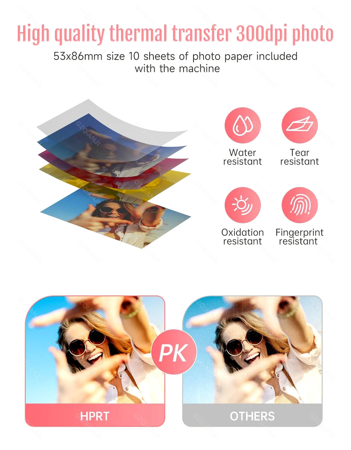 Portable Color Photo Printer Mini Pocket 300dpi Bluetooth for DIY Share Photo Picture Work Home CP2100 Machine 2x3 inch Papers