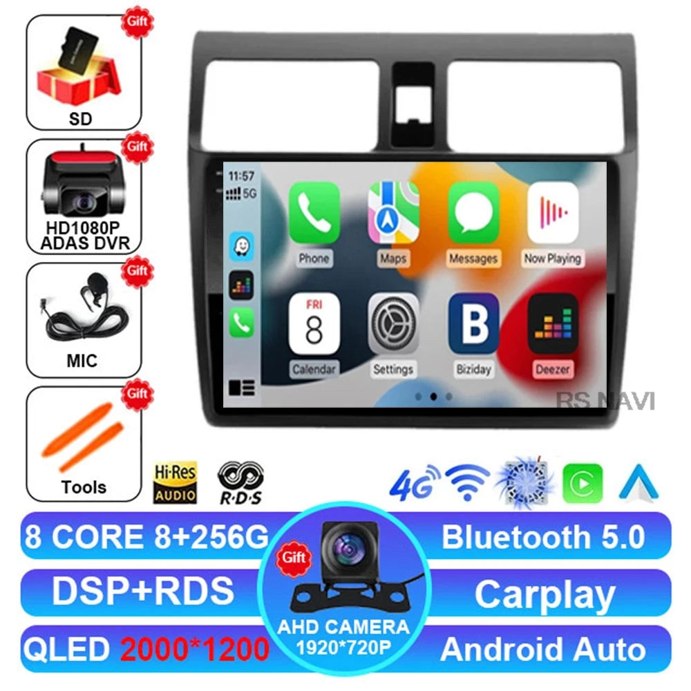 Android 15 Car Radio For Suzuki Swift 2003-2010 Multimedia Head Unit Autoradio DSP Viedo Player BT DVD 5G WIFI GPS 4G LTE QLED