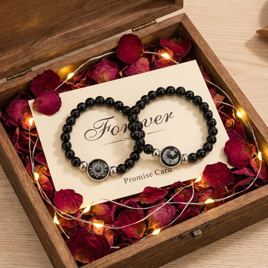 Classic Luminous Sun Moon Couple Bracelets for Women Handmade Black Beaded Matching Bracelets Charm Friendship Jewelry Gifts