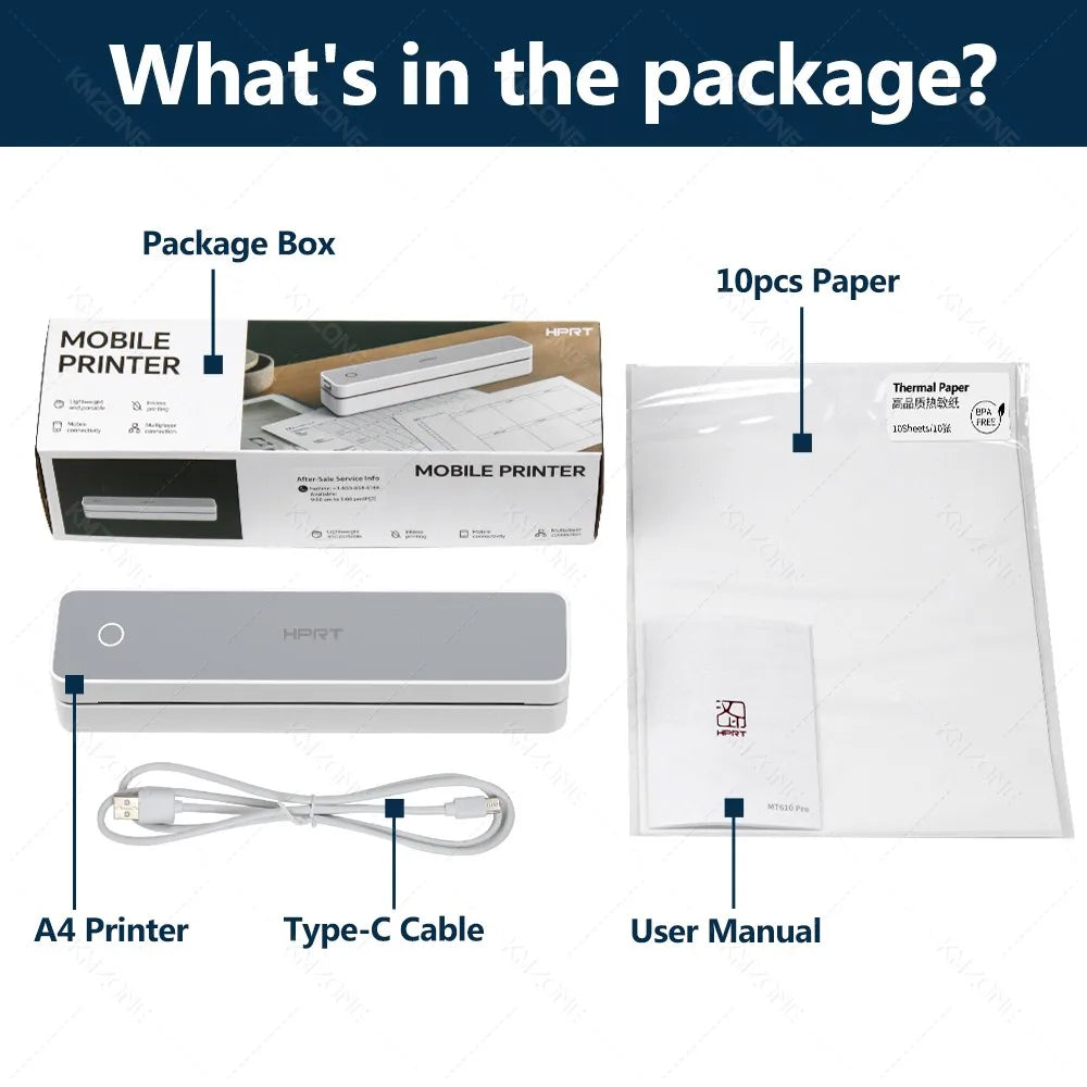 300DPI Mini A4 A5 Portable Thermal Printer HPRT MT610Pro Bluetooth Connect Android iOS for Office Travel A40 Folded Tattoo Paper
