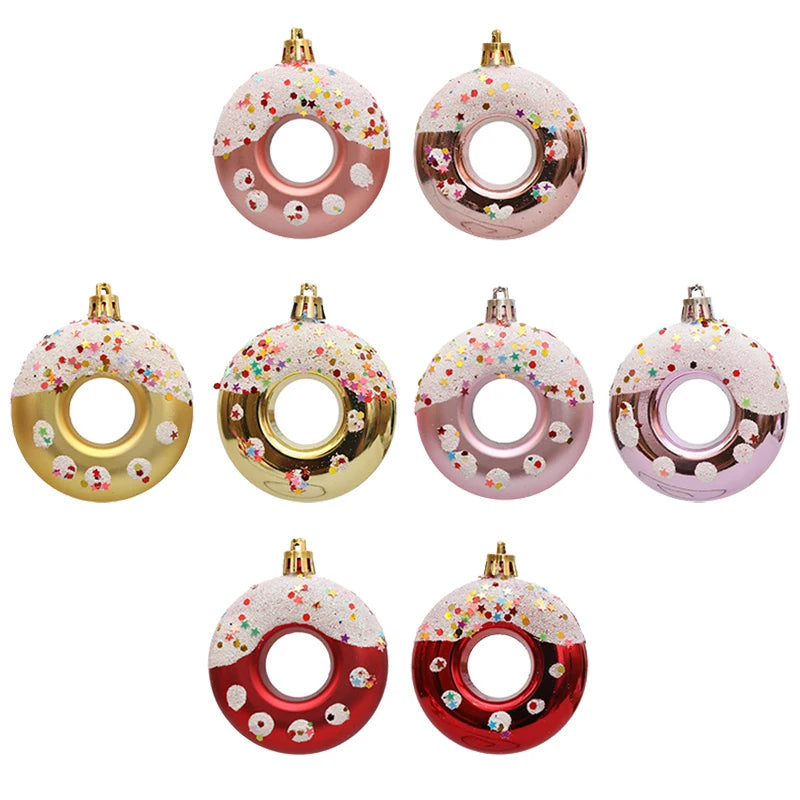 4pcs Candy Donuts Shape Christmas Ball Ornaments Christmas Tree Hanging Pendant for Home Navidad Party Decorations New Year 2025