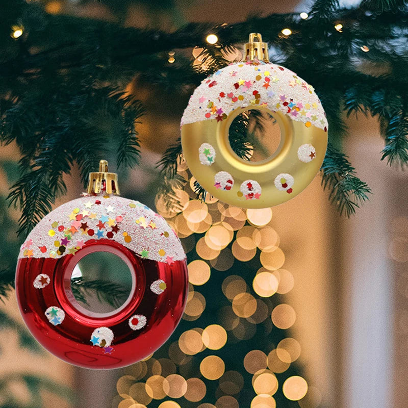 4pcs Candy Donuts Shape Christmas Ball Ornaments Christmas Tree Hanging Pendant for Home Navidad Party Decorations New Year 2025