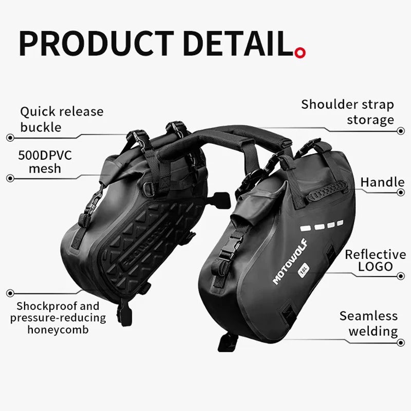 Motowolf Motorcycle Bag 100%Waterproof 18L/28L/48L Large Capacity 2 Pcs Universal Fit Motorcycle Pannier Bag Saddle Side Bags