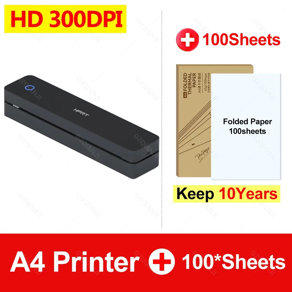 300DPI Mini A4 A5 Portable Thermal Printer HPRT MT610Pro Bluetooth Connect Android iOS for Office Travel A40 Folded Tattoo Paper