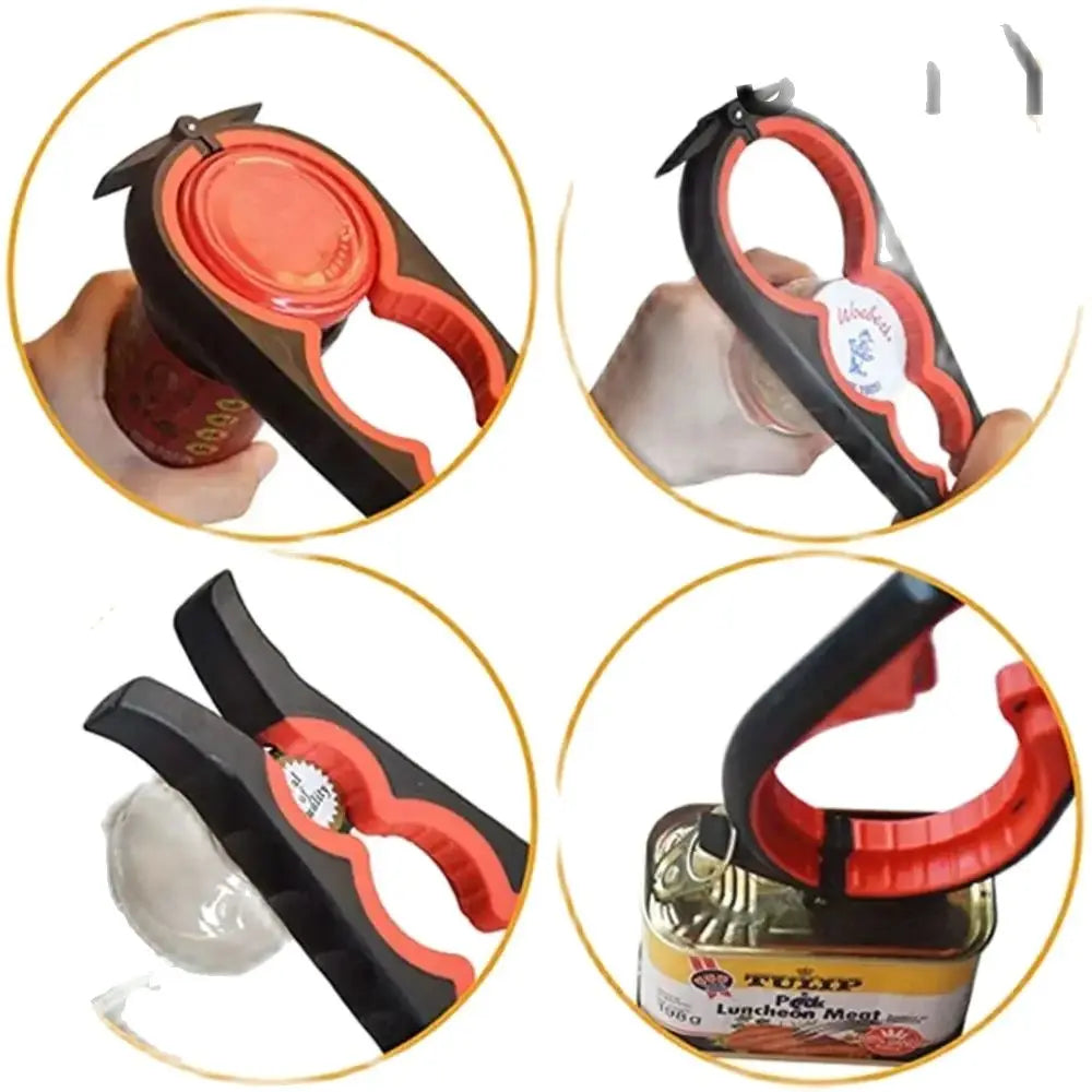 4-in-1 Multi-Function Can Opener – Bottle Cap Twister with Anti-Slip Handle for Cans & Beverages