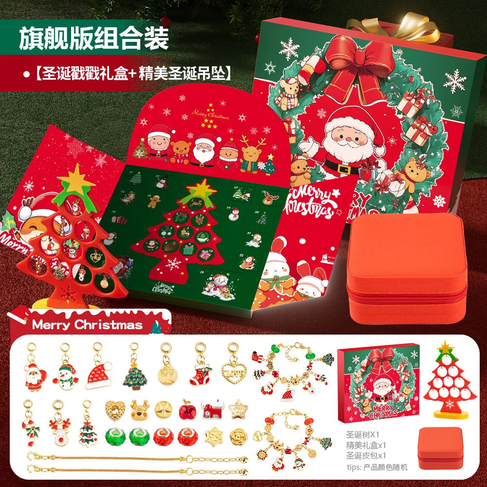 Christmas Advent Calendar Girl Bracelet 24 Days of Xmas Countdown Calendar Surprise DIY Creative Jewelry Charm Making Kit