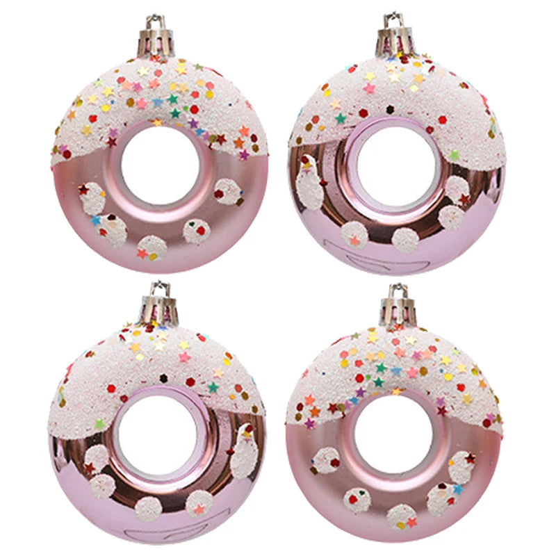 4pcs Candy Donuts Shape Christmas Ball Ornaments Christmas Tree Hanging Pendant for Home Navidad Party Decorations New Year 2025