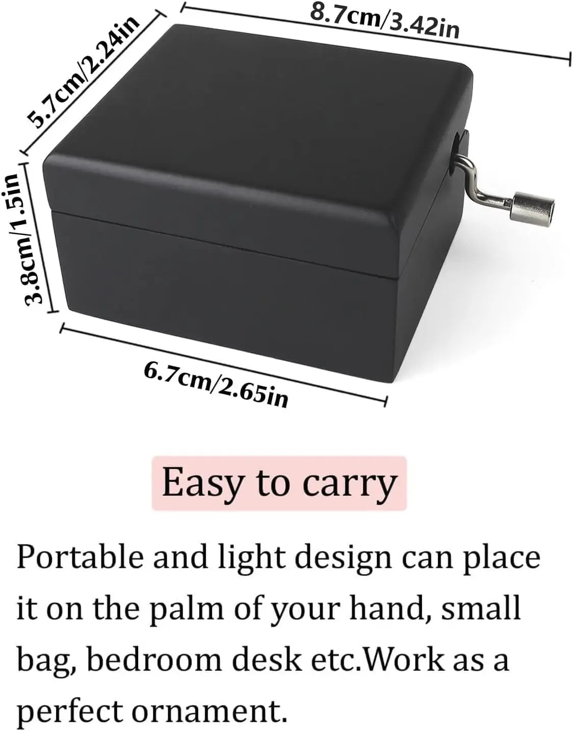 SOFTALK Kingdom heart Black Mirror Hand operated Solid Wood Music Box Birthday, Christmas, Valentine's Day Gift