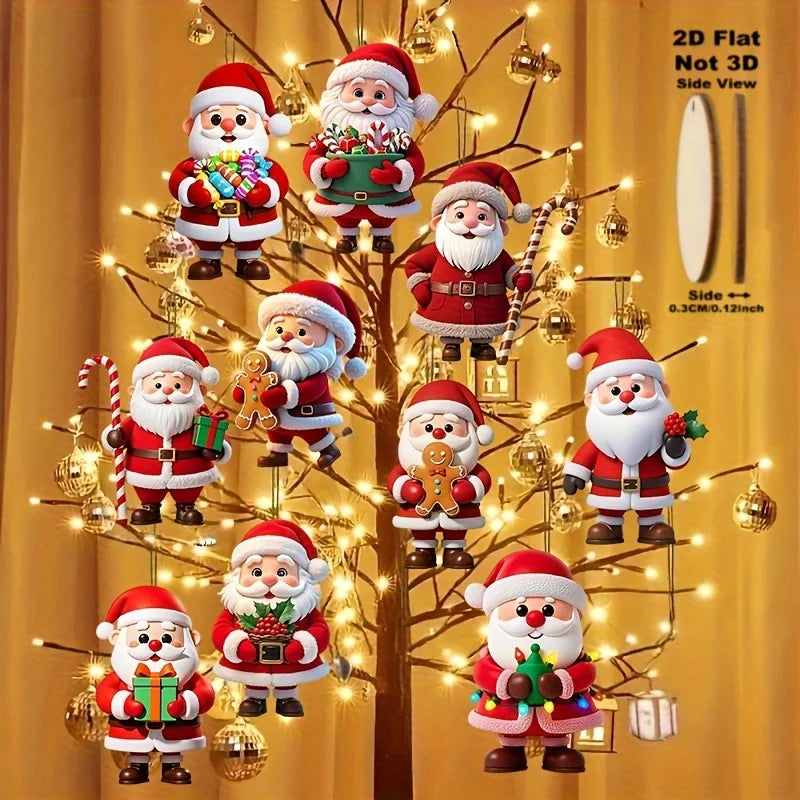 10Pcs Christmas Wooden Gingerbread Man Santa Claus 2D Flat Wooden Pendant Christmas Tree Decoration Perfect Holiday Gift Decor
