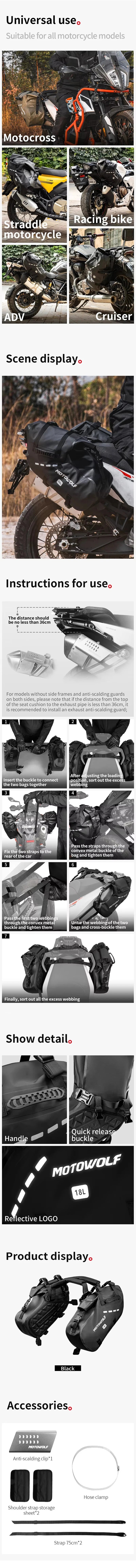 Motowolf Motorcycle Bag 100%Waterproof 18L/28L/48L Large Capacity 2 Pcs Universal Fit Motorcycle Pannier Bag Saddle Side Bags