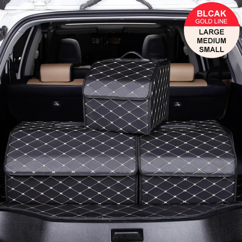 Car Trunk Organizer Box Large Capacity Auto Multiuse Tools Storage Bag Stowing Tidying Leather Folding For Emergency Storage Box