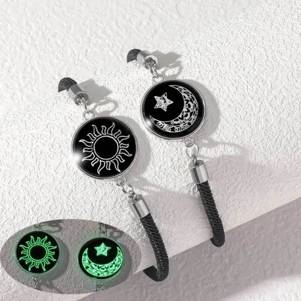 Classic Luminous Sun Moon Couple Bracelets for Women Handmade Black Beaded Matching Bracelets Charm Friendship Jewelry Gifts