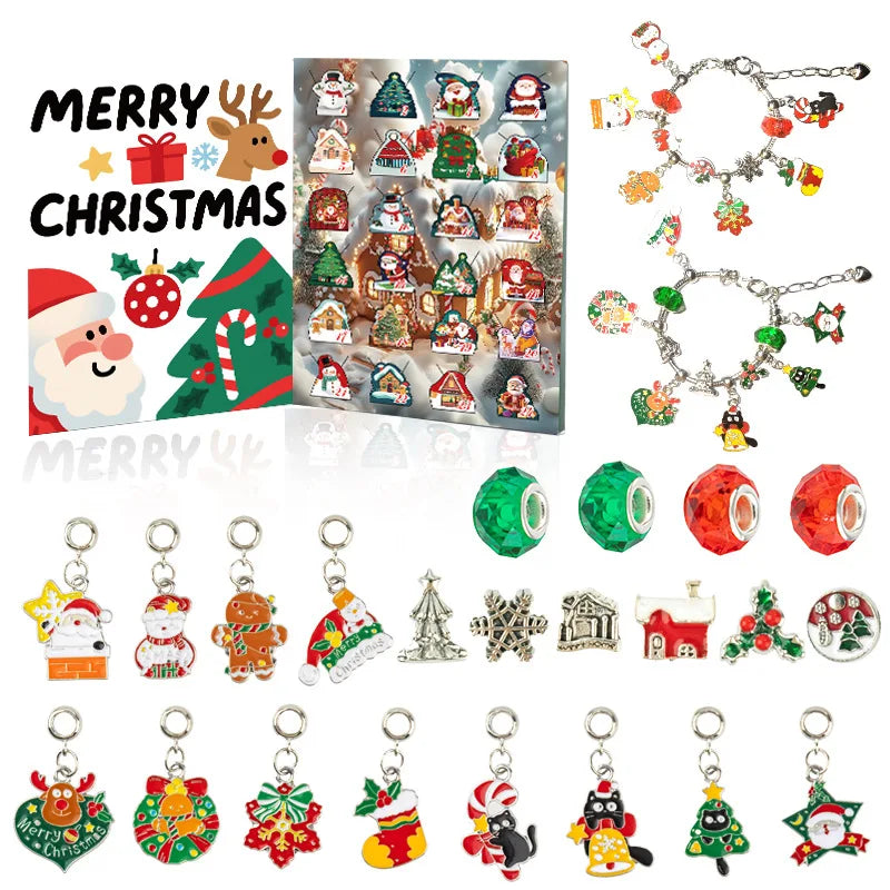 Christmas Advent Calendar Girl Bracelet 24 Days of Xmas Countdown Calendar Surprise DIY Creative Jewelry Charm Making Kit