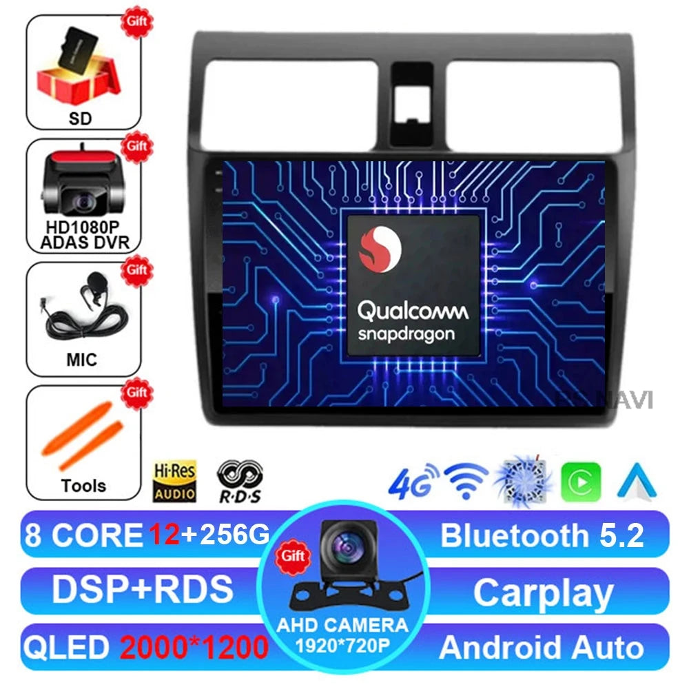 Android 15 Car Radio For Suzuki Swift 2003-2010 Multimedia Head Unit Autoradio DSP Viedo Player BT DVD 5G WIFI GPS 4G LTE QLED