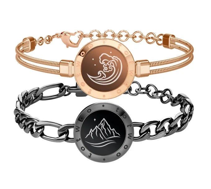 Long Distance touch Light up&Vibrate Bracelets for Couples, Long Distance Relationship Gifts Smart Sun&Moon Love Bracelet