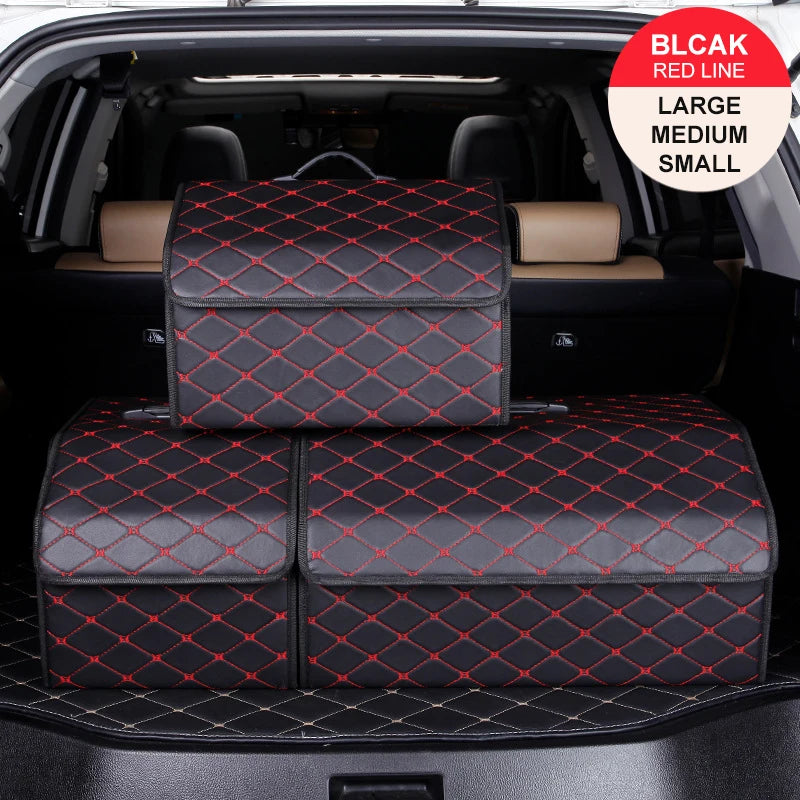 Car Trunk Organizer Box Large Capacity Auto Multiuse Tools Storage Bag Stowing Tidying Leather Folding For Emergency Storage Box