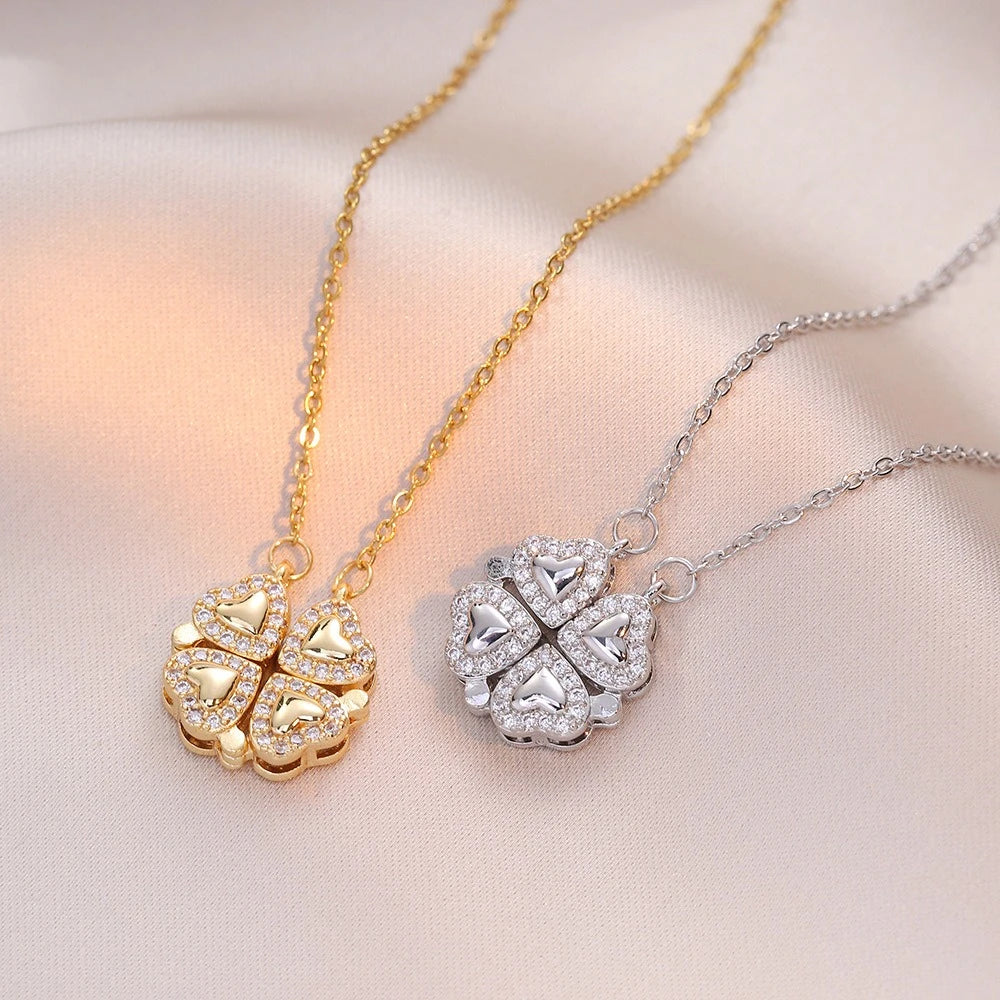 Fashion Retro Lucky Four Leaf Clover Women Necklace Gothic Love Heart Pendant Choke Chain Necklace Stainless Steel Jewelry Gift