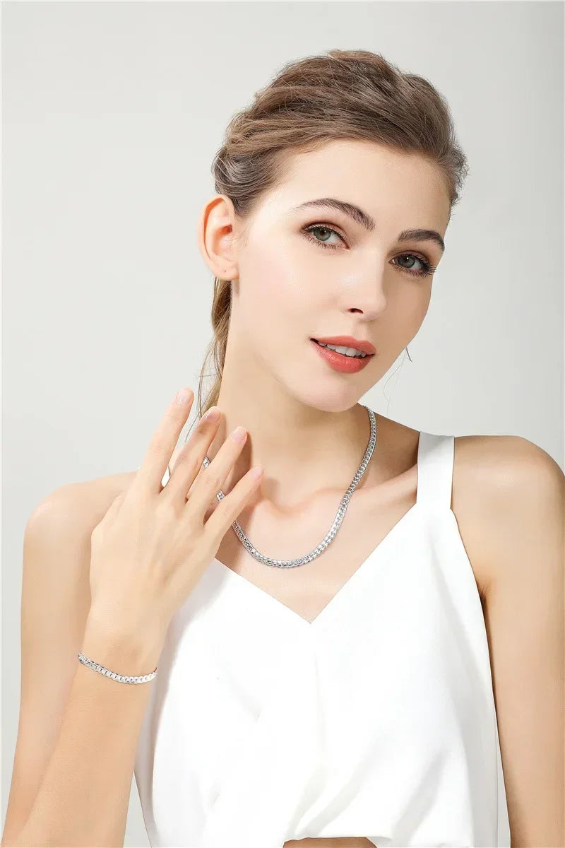 18K Gold color Silver Color 6mm Full Sideways Necklace 8/18/20/24 Inch Chain For Woman Men Fashion Wedding Engagement Jewelry