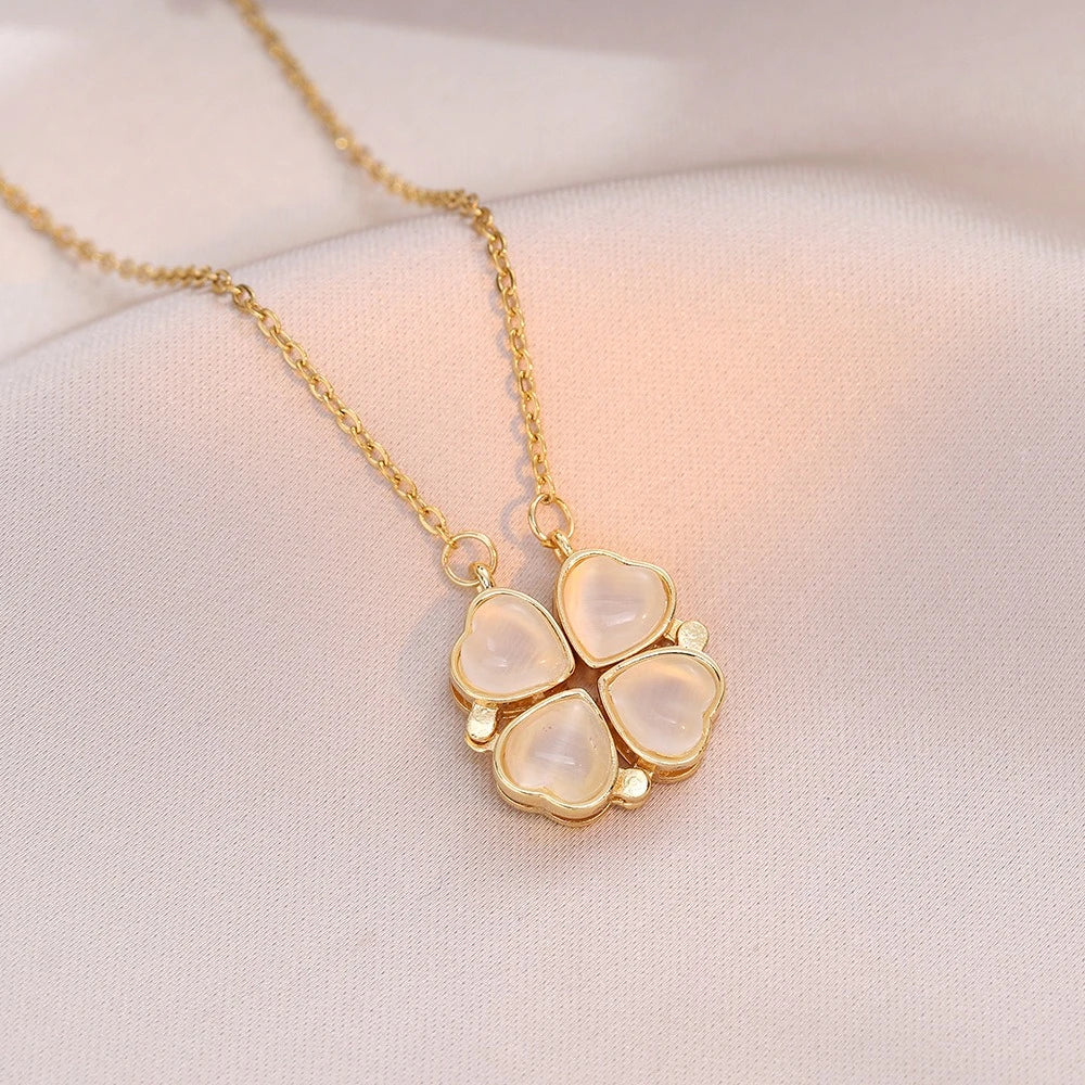 Fashion Retro Lucky Four Leaf Clover Women Necklace Gothic Love Heart Pendant Choke Chain Necklace Stainless Steel Jewelry Gift