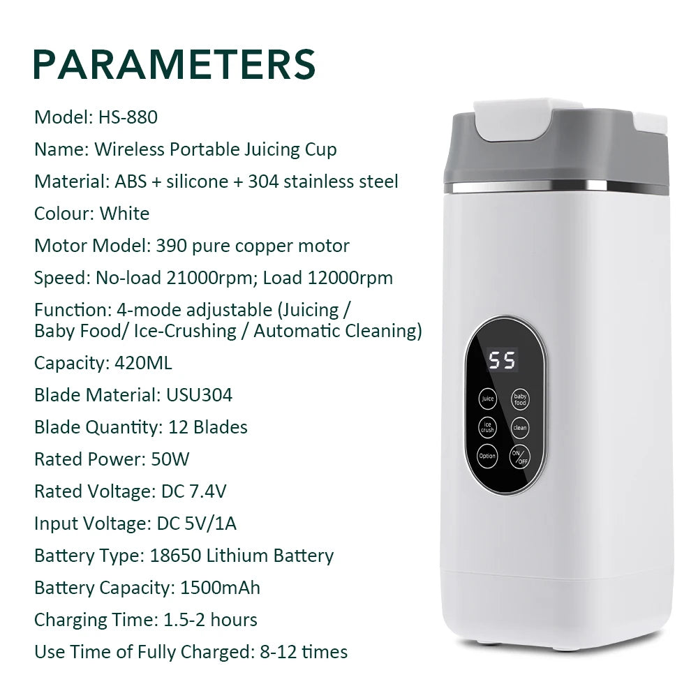 12 Blades Electric Juicer Cup Type B-1 For Travel Portable Juicer Mixer Usb Charge Fresh Fruit Juice Personal Blender Smoothie