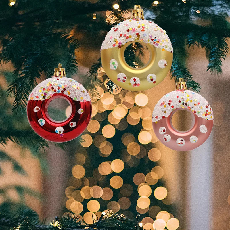 4pcs Candy Donuts Shape Christmas Ball Ornaments Christmas Tree Hanging Pendant for Home Navidad Party Decorations New Year 2025