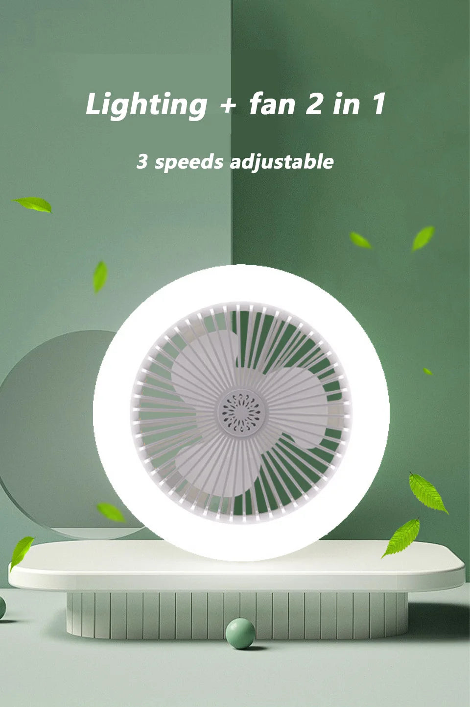 Energy-Saving Remote Control LED Ceiling Fan Lamp 85-265V for Living Room Bedroom Bottom Noise Mute E27 Base 2 In 1fans Light